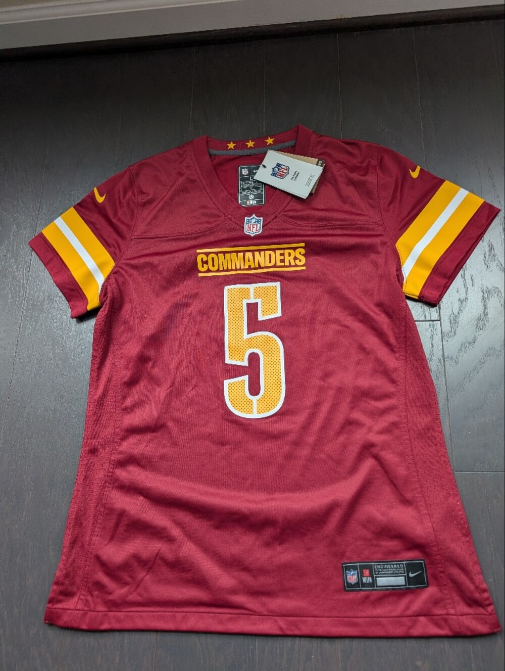 NWT Commanders #5 Daniels Women's Burgundy Football Jersey - Size L